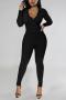 sexy plus size high stretch 4 colors long sleeve skinny jumpsuit_Black