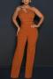 sexy plus size slight stretch solid one shoulder rivet belt wide leg jumpsuit_White_Purple_Brown