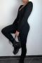 sexy slight stretch solid color deep crew neck jumpsuit_Black