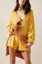sexy slight stretch 4 colors solid color lapel button playsuit_Yellow