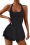 sexy new plus size stretch 10 colors halter-neck unpadded playsuit_Black