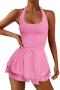 sexy new plus size stretch 10 colors halter-neck unpadded playsuit_Black_Pink_Light Pink