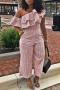 stylish plus size non-stretch 5-colors striped printed jumpsuit_Black_Red
