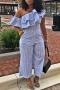 stylish plus size non-stretch 5-colors striped printed jumpsuit_Black_Red_Yellow_Aqua Green_Blue