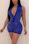 sexy plus size slight stretch rhinestone decor halter-neck playsuit_Black_Red_Rose Red_Yellow_Dark Green_Blue