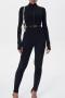 stylish high stretch slim thumb hole jumpsuit size run small(without belt)_Black