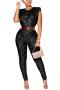 sexy plus size slight stretch sequin decor 5 colors sleeveless jumpsuit(no belt)_Black