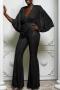 sexy plus size slight stretch 5 colors deep v-neck jumpsuit_Black