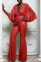 sexy plus size slight stretch 5 colors deep v-neck jumpsuit_Black_Red