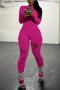 sexy slight stretch 8 colors solid color crew neck hole decor jumpsuit_Black_White_Gray_Pink_Red_Magenta