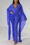 sexy slight stretch rhinestone decor v-neck jumpsuit_Black_White_Blue