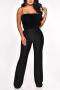 stylish plus size slight stretch sling zip-up sequins jumpsuit_Black