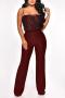 stylish plus size slight stretch sling zip-up sequins jumpsuit_Black_Rose Red