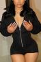 sexy slight stretch with cotton stitching zip-up playsuit new add colors_Black
