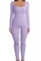 plus size pure color stylish stretch slim thumb hole ribbed knit jumpsuit_Black_White_Dark Gray_Rose Red_Dark Green_Blue_Light Purple