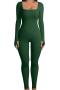 plus size pure color stylish stretch slim thumb hole ribbed knit jumpsuit_Black_White_Dark Gray_Rose Red_Dark Green