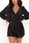 sexy plus size slight stretch 5 colors v-neck playsuit_Black