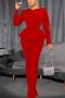 sexy plus size slight stretch stitching mesh 3 colors pearl crew neck jumpsuit_Black_White_Red