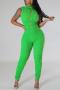 sexy plus size slight stretch solid color stand collar zip-up jumpsuit_Black_Red_Magenta_Green
