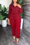 casual plus size non-stretch drawstring jumpsuit_Black_Red