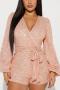 stylish plus size slight stretch solid color sequins belt v-neck playsuit_Black_Champagne