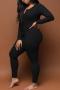 sexy plus size slight stretch 3 colors deep crew neck jumpsuit loungewear_Black