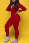 sexy plus size slight stretch 3 colors deep crew neck jumpsuit loungewear_Black_Pink_Red