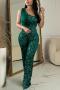 sexy plus size slight stretch 5 colors sequin decor one shoulder jumpsuit_Black_Red_Rose Red_Green