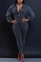 sexy plus size slight stretch 4 colors deep v-neck jumpsuit_Black