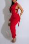 sexy plus size slight stretch solid color zip-up pocket hollow jumpsuit_Black_Red