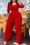 casual plus size slight stretch solid color square jumpsuit_Black_White_Red