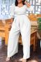 casual plus size slight stretch solid color square jumpsuit_Black_White
