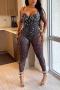 sexy plus size slight stretch rhinestone padded sling see-through jumpsuit_Black