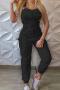 sexy plus size non-stretch 7 colors solid color sling jumpsuit_Black