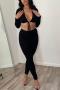 sexy slight stretch 5 colors solid color drawstring lace-up jumpsuit_Black