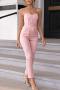 sexy slight stretch solid color slim zip-up strapless jumpsuit_Black_Pink