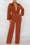 sexy plus size non-stretch solid color deep v jumpsuit_Black_Red_Green_Blue_Brown