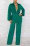 sexy plus size non-stretch solid color deep v jumpsuit_Black_Red_Green