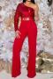 stylish plus size slight stretch one-shoulder sequins patchwork slim jumpsuit_Black_Red