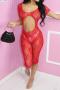 sexy slight stretch solid color lace see-through tight hollow backless playsuit_Black_Pink_Red