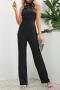 casual plus size non-stretch solid color lace-up jumpsuit_Black