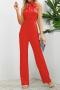 casual plus size non-stretch solid color lace-up jumpsuit_Black_Red