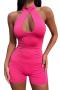 sexy slight stretch sleeveless zip-up hollow playsuit_Black_White_Magenta