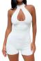 sexy slight stretch sleeveless zip-up hollow playsuit_Black_White