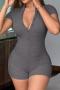 plus size pure color stretch single breasted stylish slim ribbed knit playsuit_Black_Gray