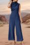 summer pure color new stylish non-stretch zip-up casual jumpsuit_Black_Rose Red_Dark Blue
