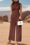 summer pure color new stylish non-stretch zip-up casual jumpsuit_Black_Rose Red_Dark Blue_Brown