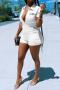 casual plus size slight stretch solid color slim cargo playsuit_Black_White