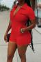 casual plus size slight stretch solid color slim cargo playsuit_Black_White_Red