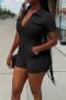 casual plus size slight stretch solid color slim cargo playsuit_Black